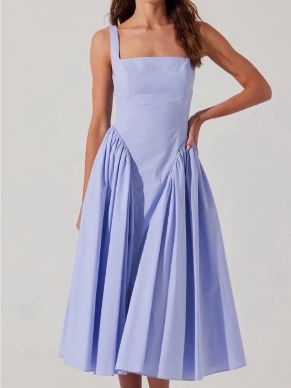 Astr Lavender Square-Neck Midi Dress
